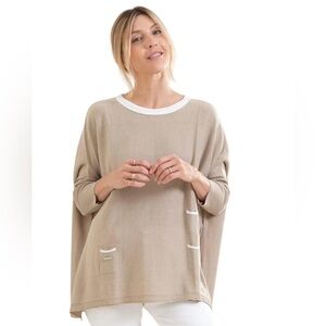 Mer Sea Catalina Sweater Cream Beige White Side Slits Womens One Size Oversized